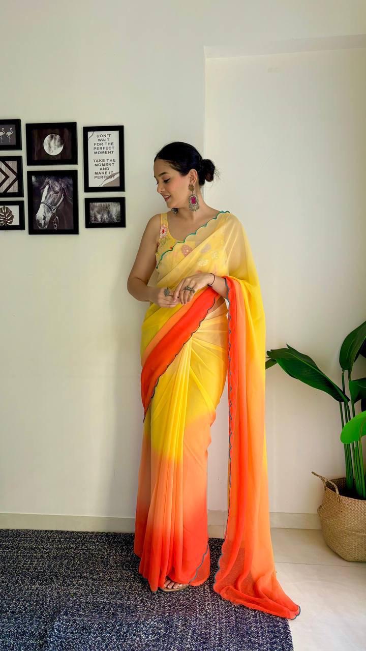 Saree fluide orange & jaune