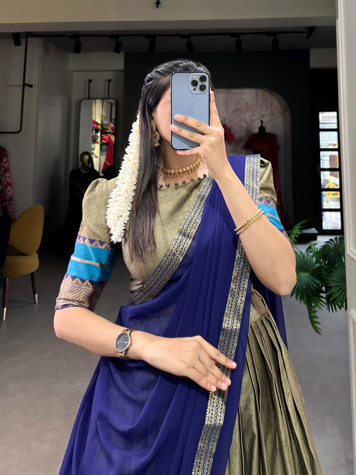 Lehenga gris & bleu