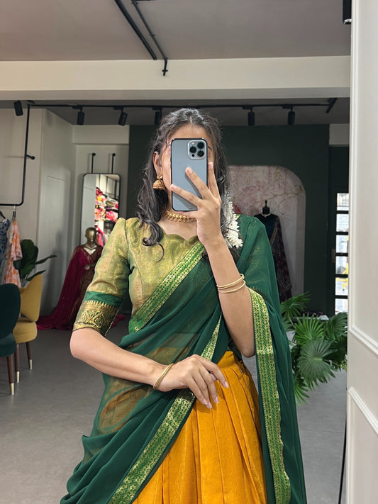 Lehenga jaune, vert & doré