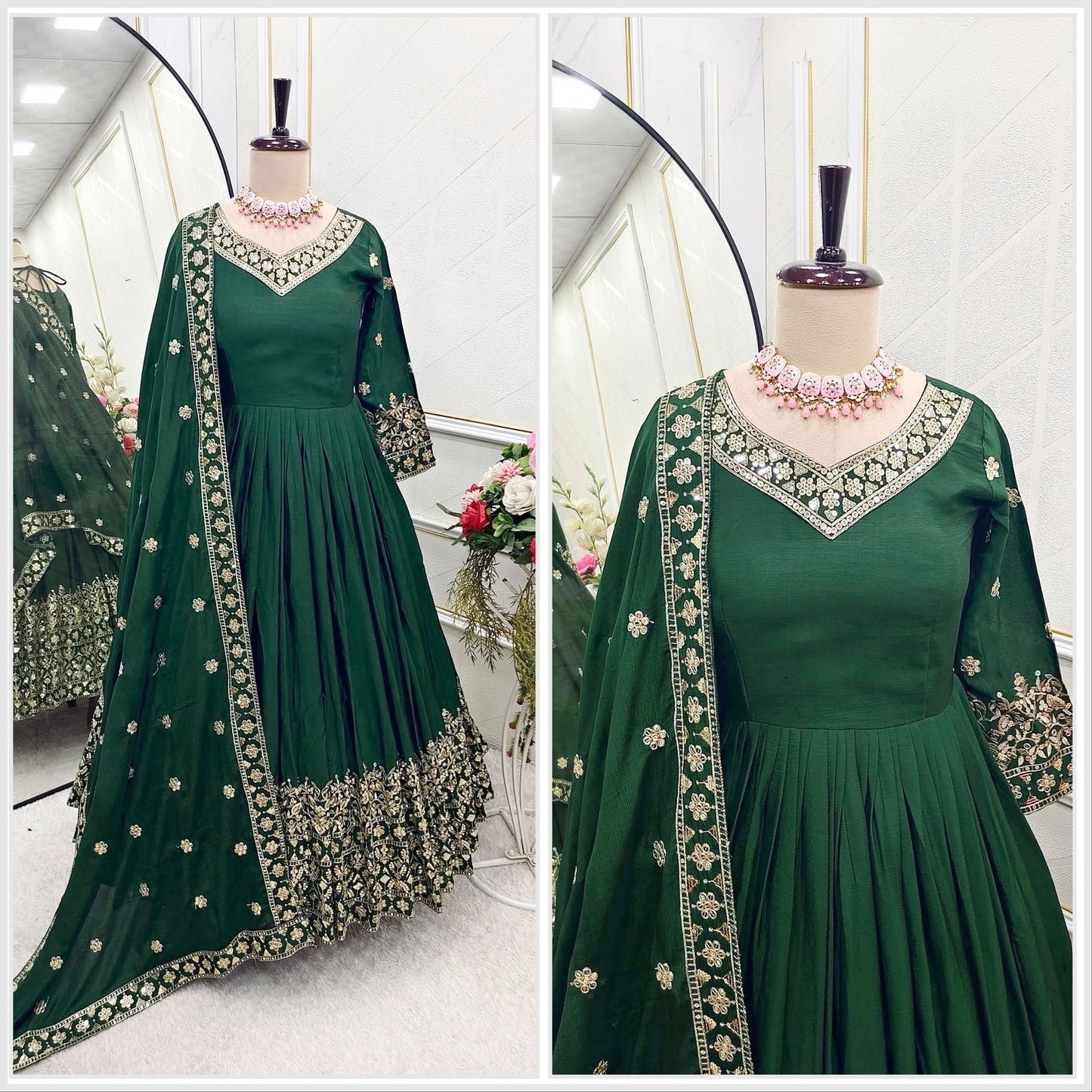 Robe indienne vert & doré