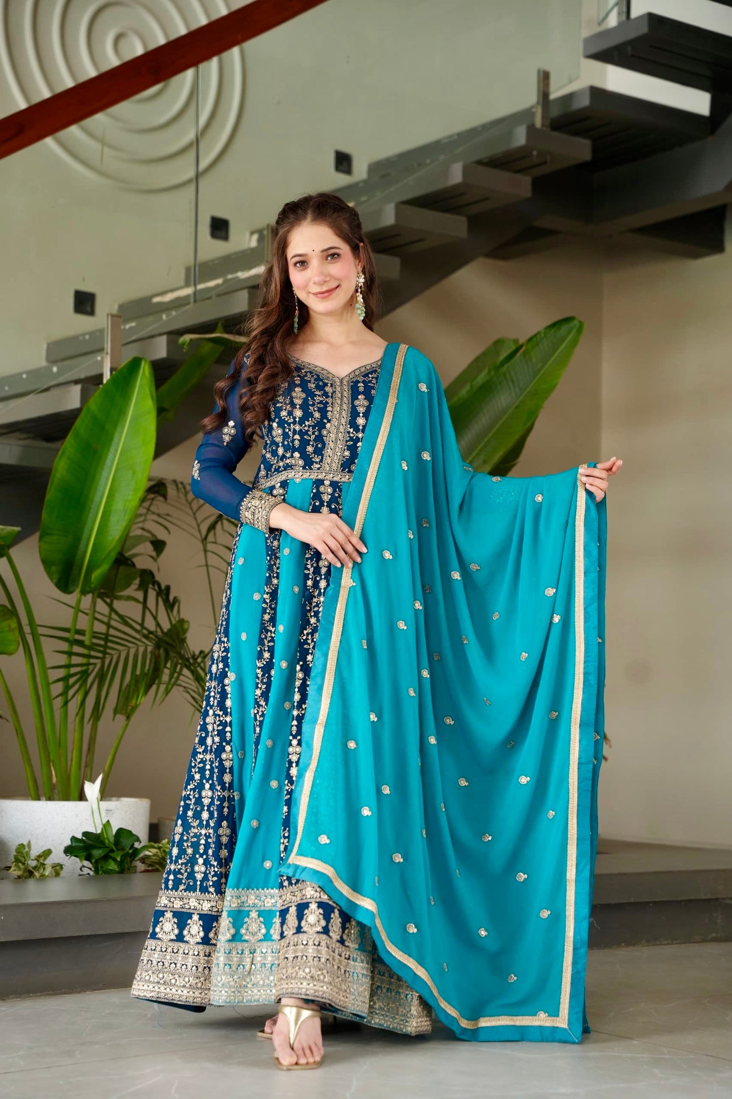Robe bi-ton bleu & doré