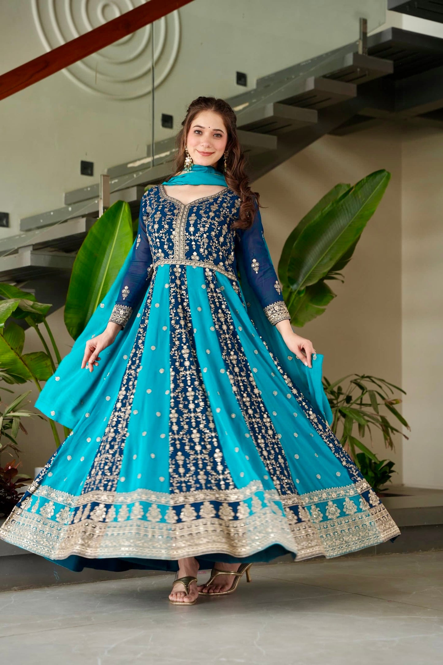 Robe bi-ton bleu & doré
