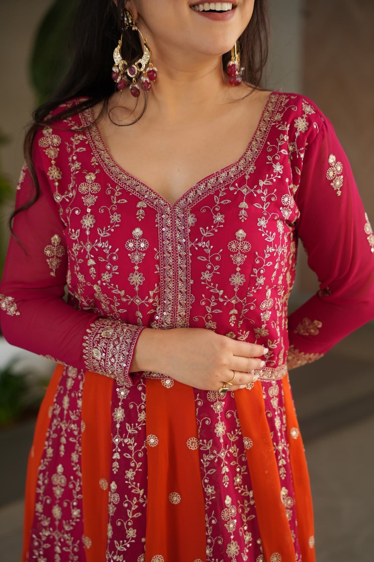 Robe bi-ton rose, orange & doré