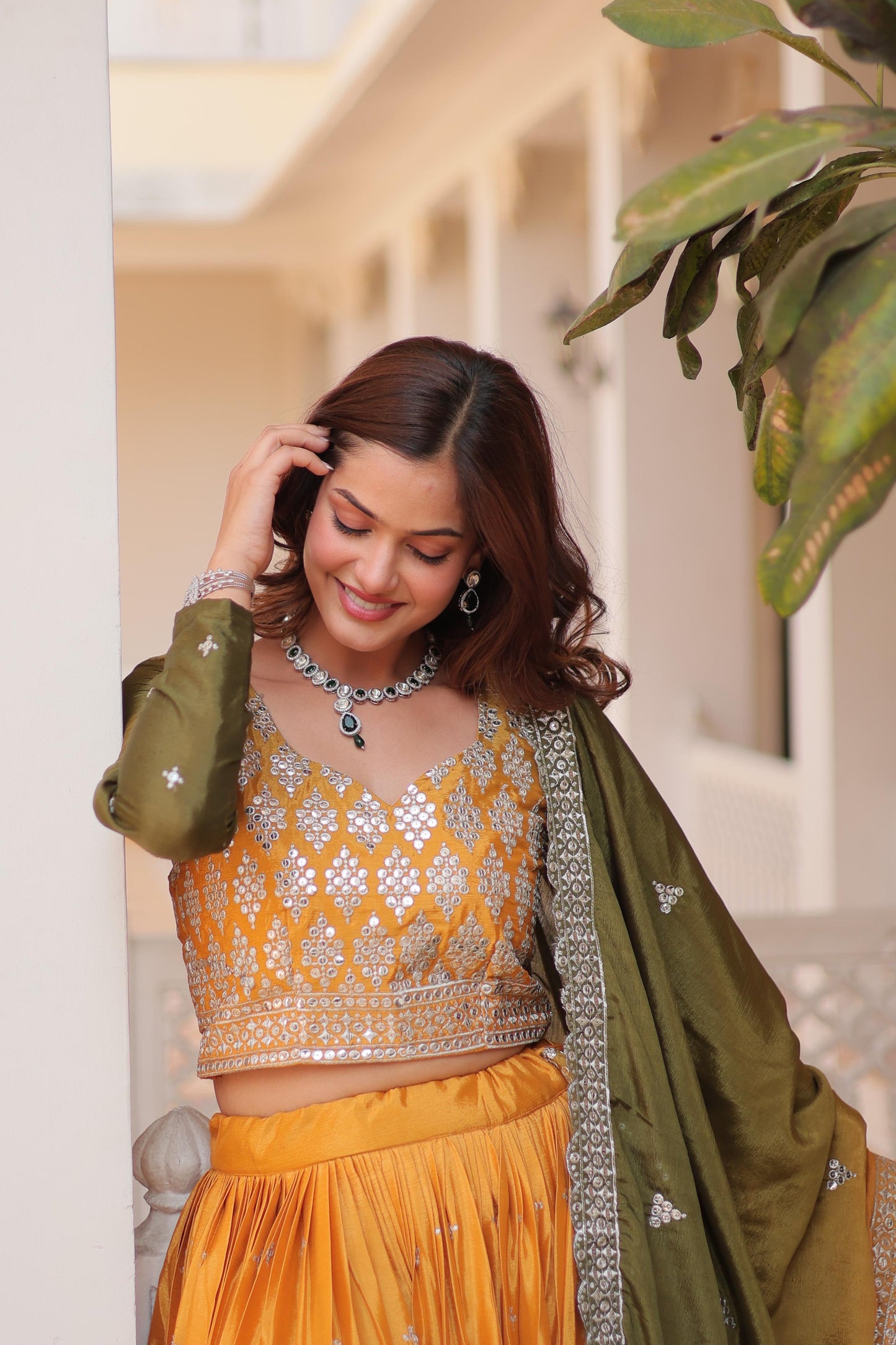 Lehenga jaune & vert