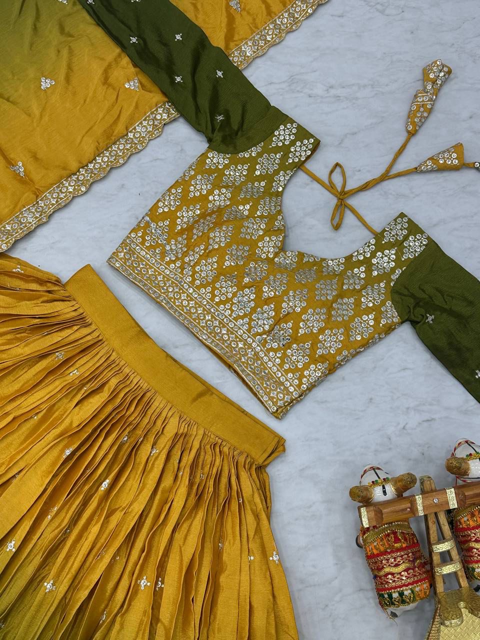 Lehenga jaune & vert