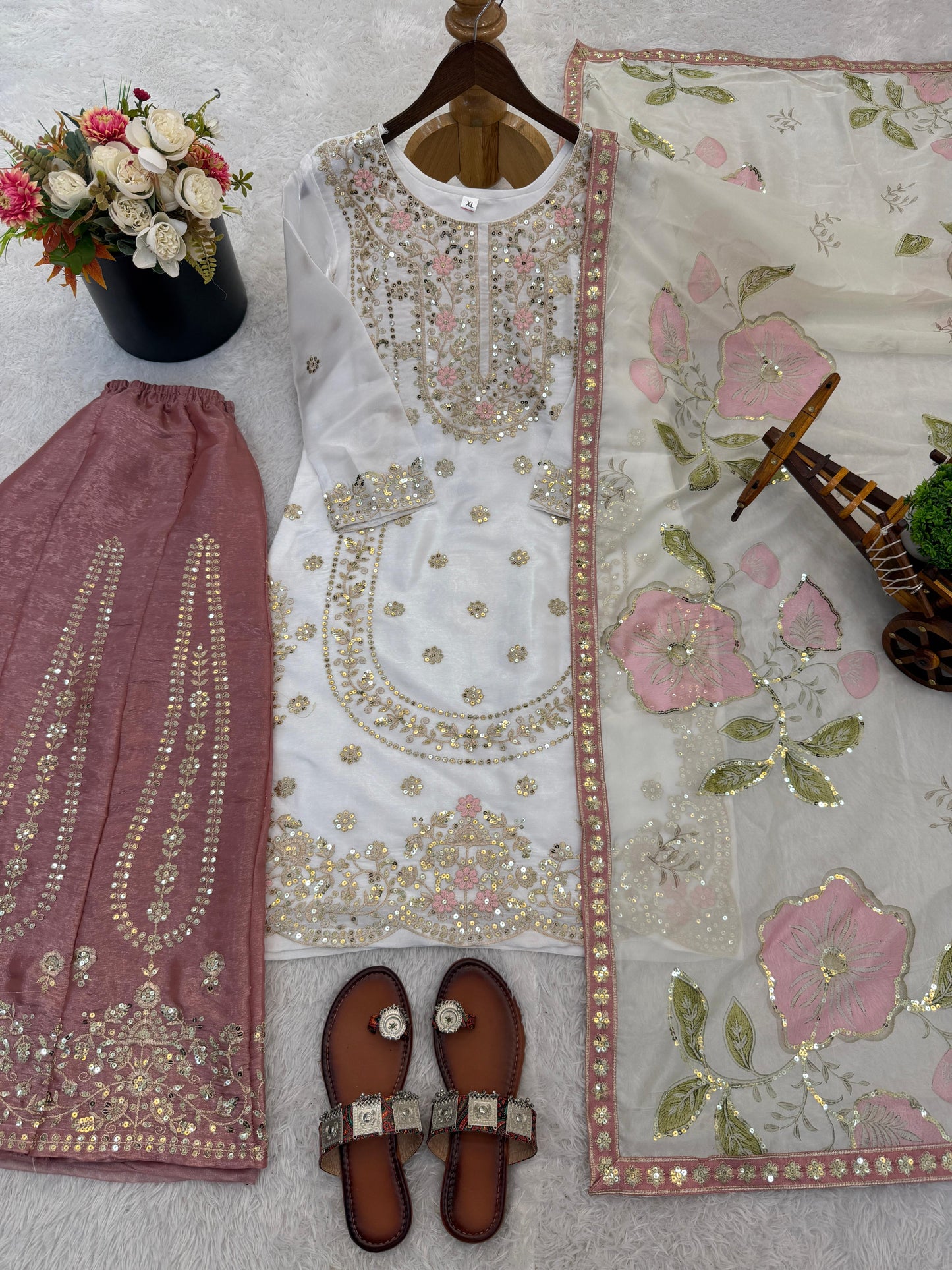 Ensemble palazzo blanc, rose & doré