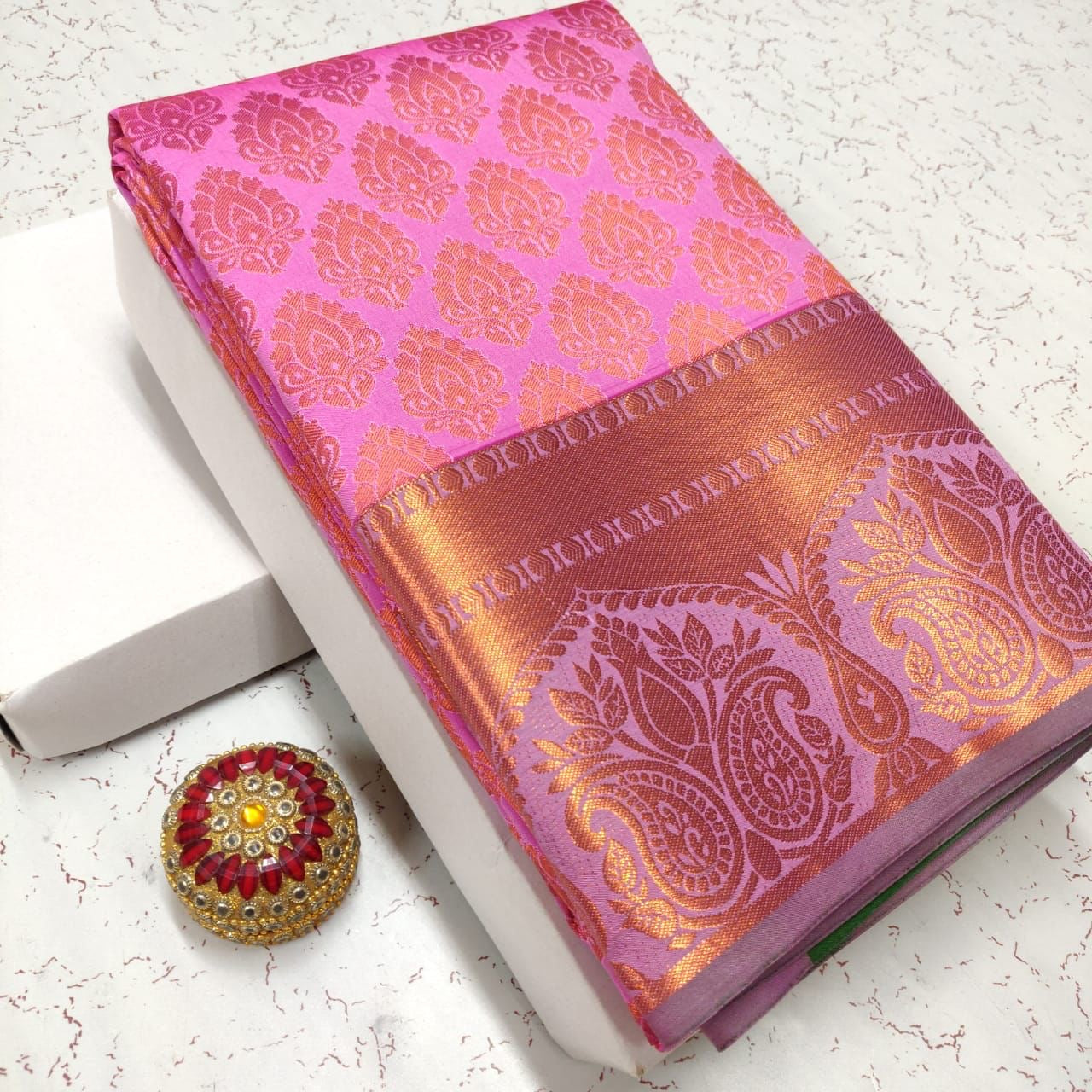 Saree kanchipuram rose & doré