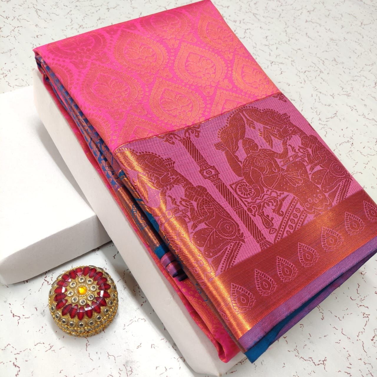 Saree kanchipuram rose & bleu