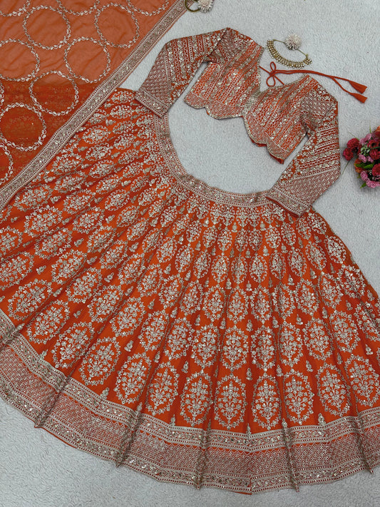 Lehenga design orange & doré