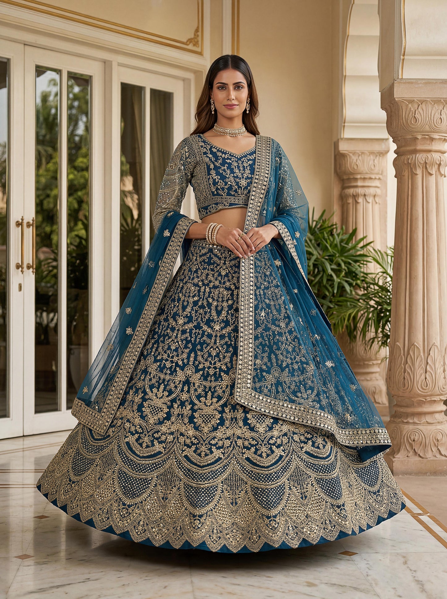 Lehenga habillé bleu & doré