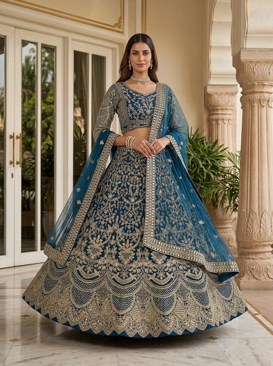 Lehenga habillé bleu & doré
