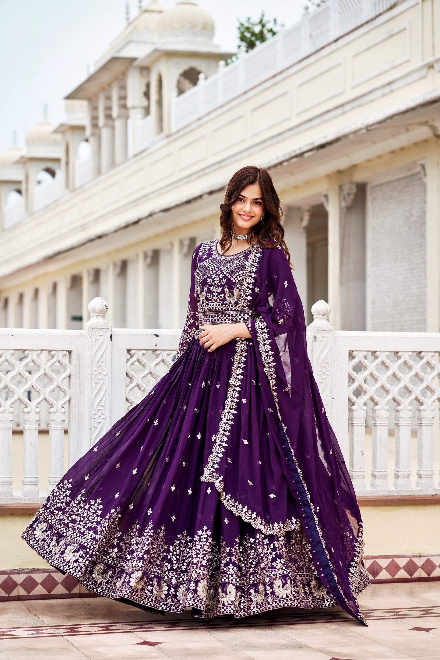 Lehenga mauve & doré