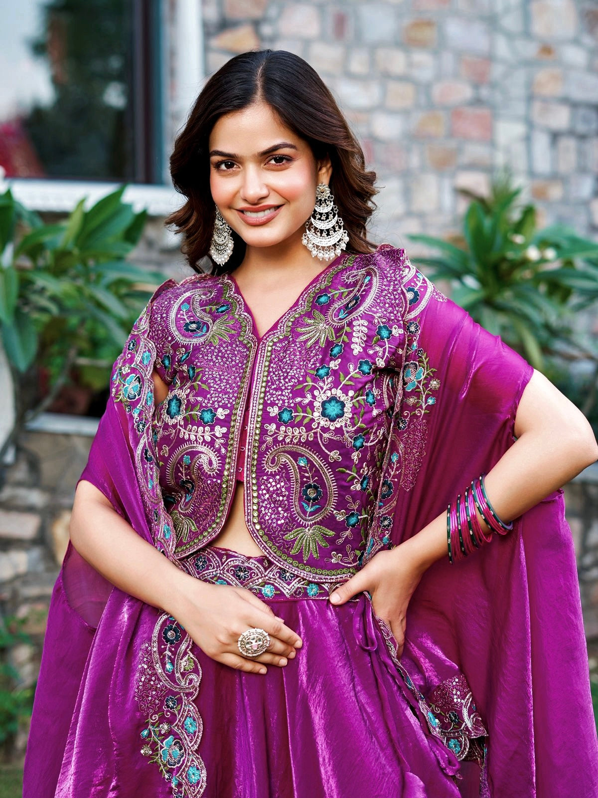 Lehenga mauve & doré