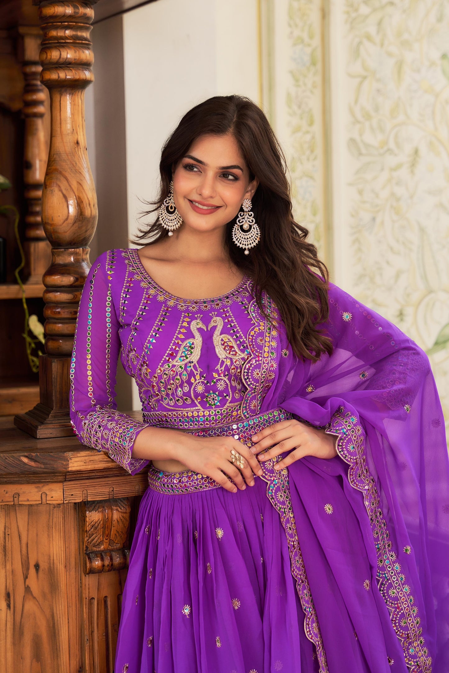 Lehenga mauve motifs paon