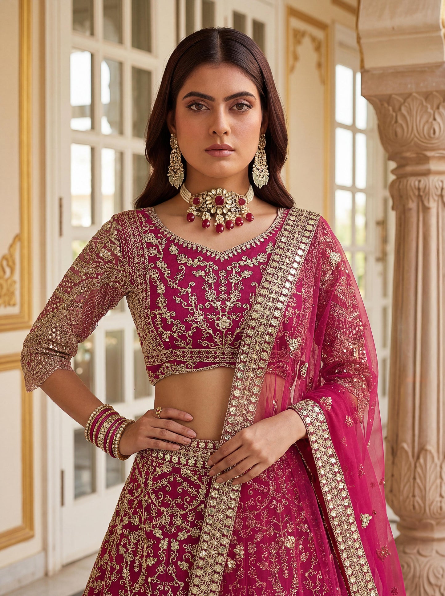 Lehenga habillé rose & doré