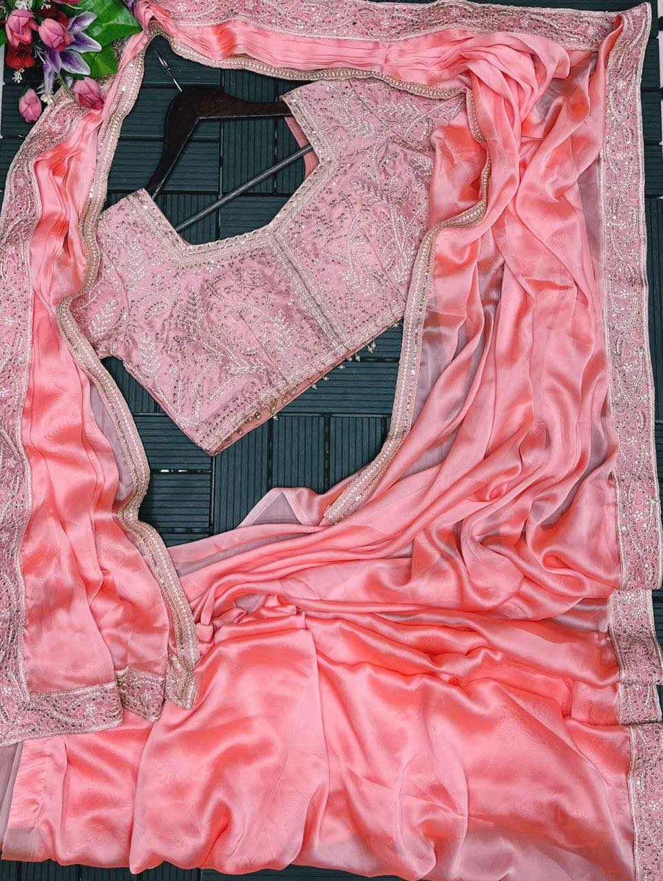 Saree prêt à porter rose pêche