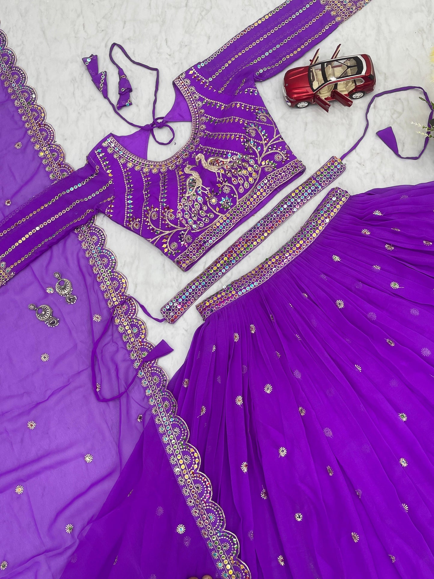 Lehenga mauve motifs paon