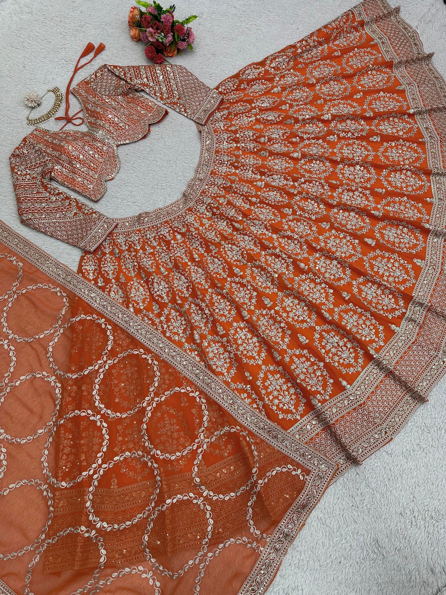 Lehenga design orange & doré