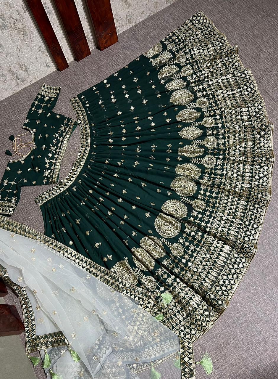 Lehenga vert bouteille & doré