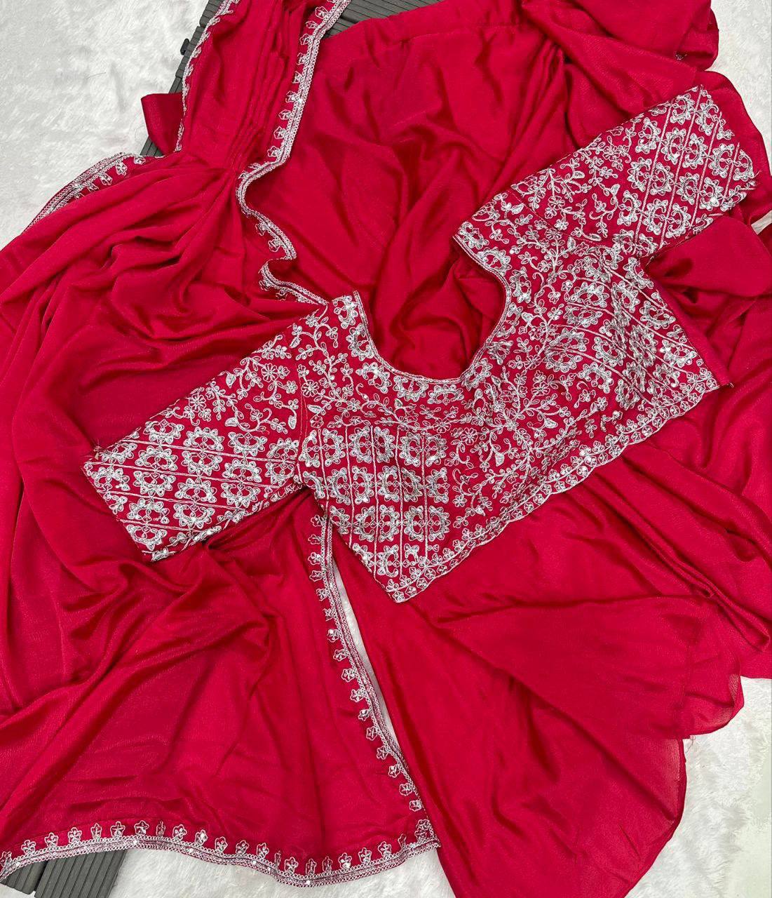 Saree prêt à porter rose framboise