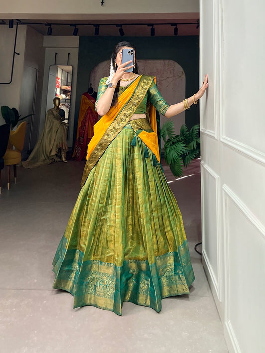 Lehenga design vert & jaune