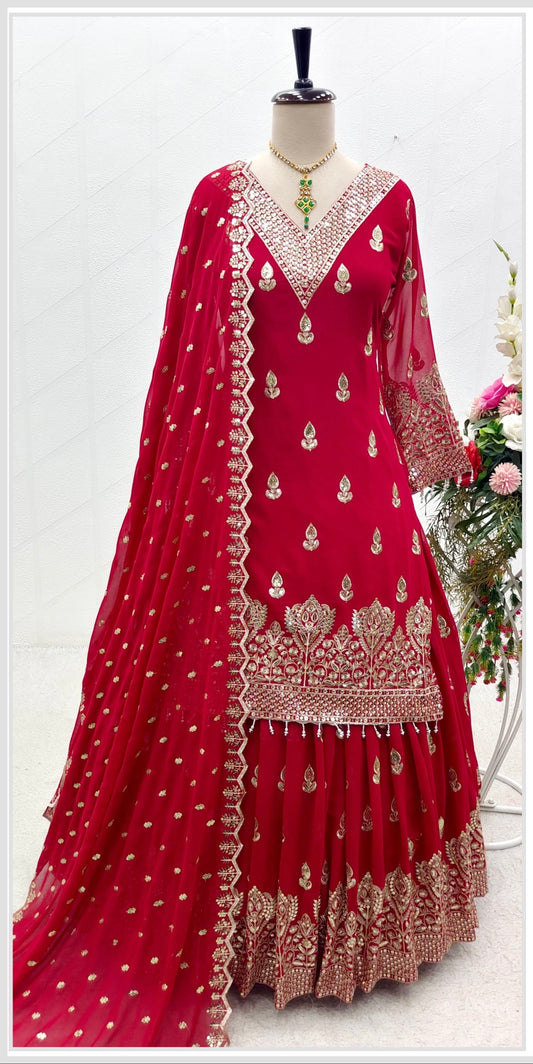 Lehenga rouge & doré