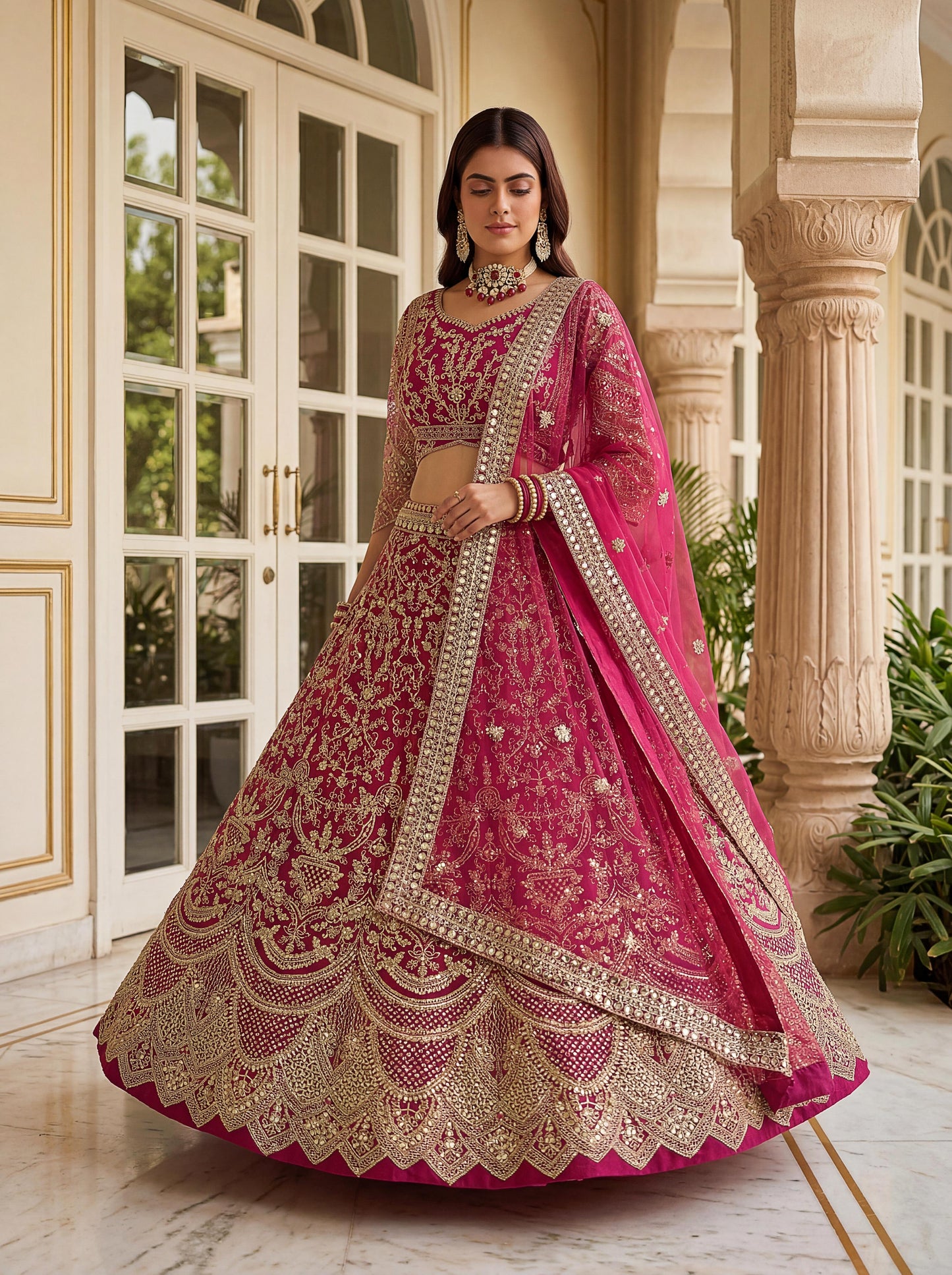 Lehenga habillé rose & doré