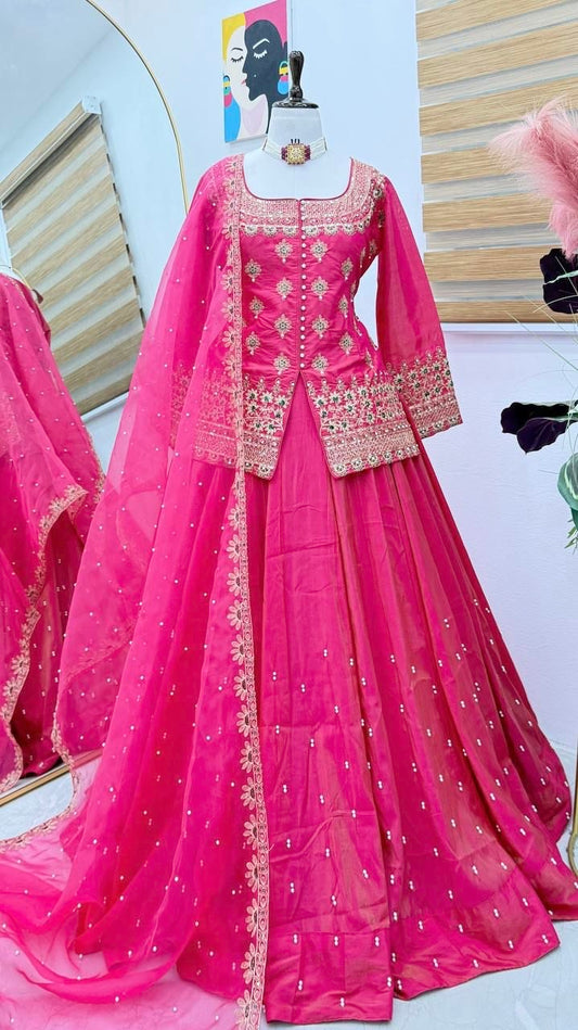 Lehenga rose & doré