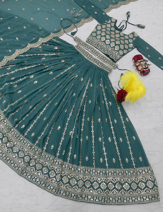 Lehenga bleu & doré