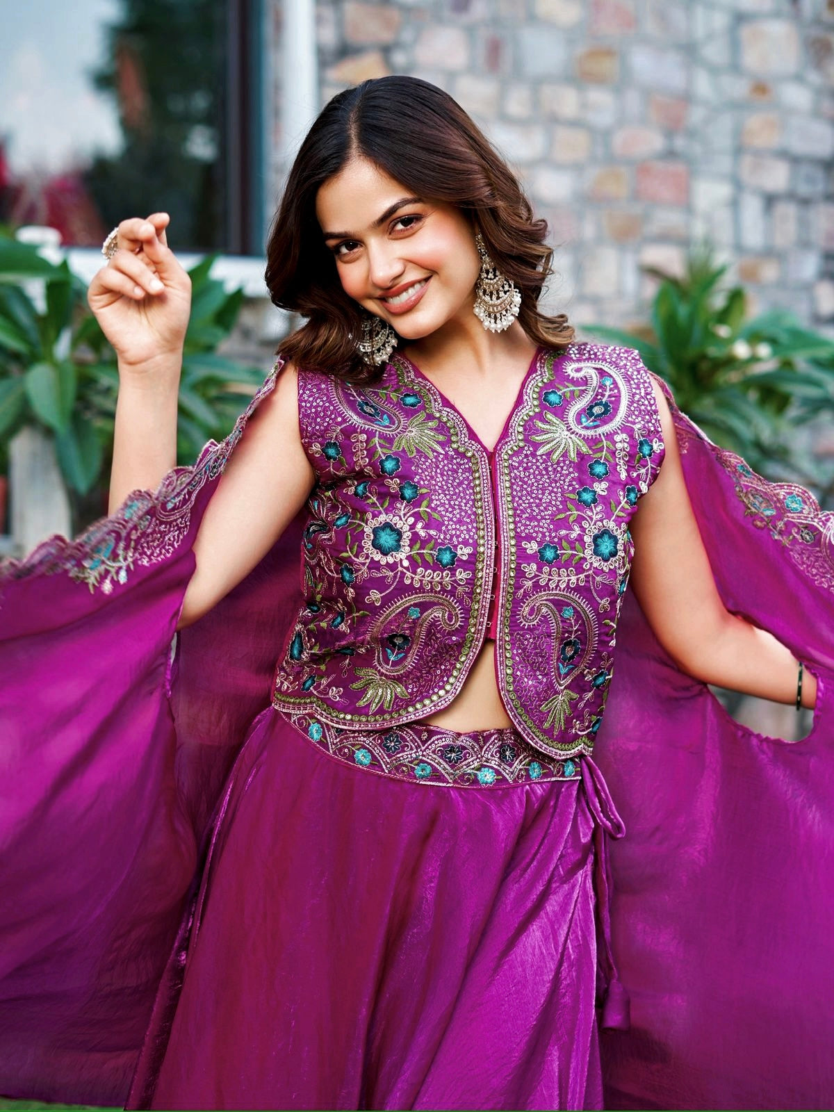 Lehenga mauve & doré