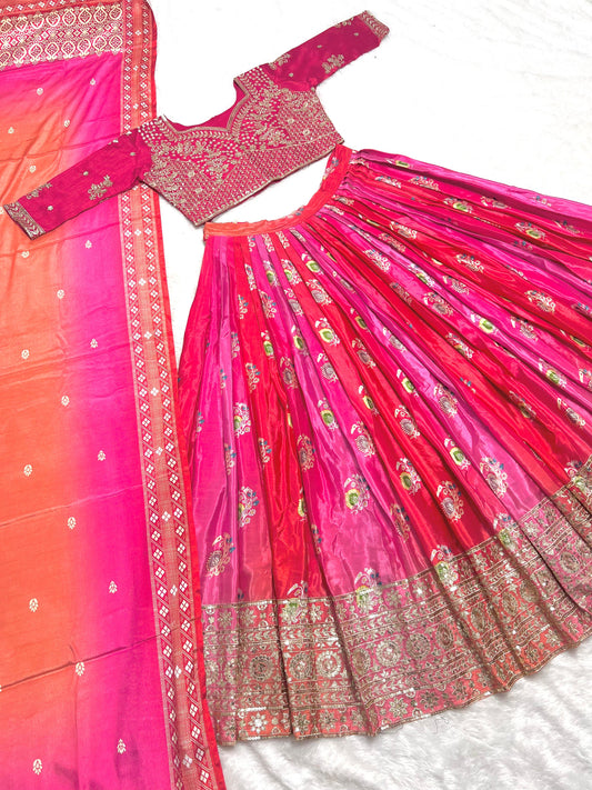 Lehenga rose & doré