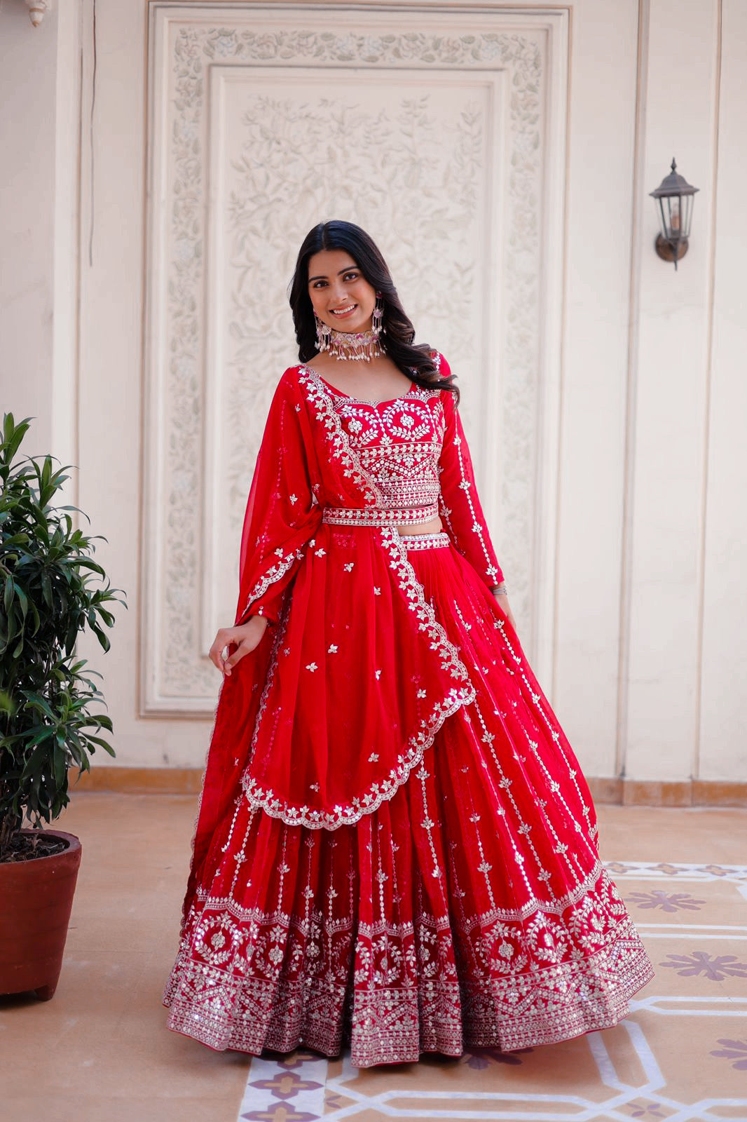 Lehenga rouge & argenté