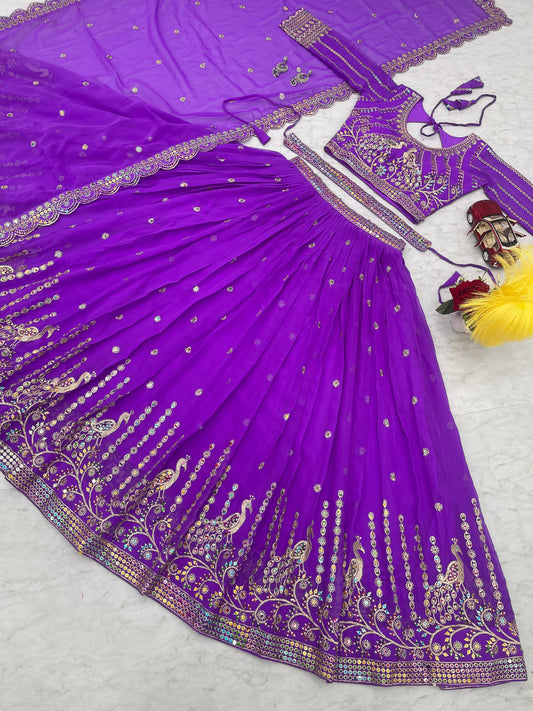 Lehenga mauve motifs paon