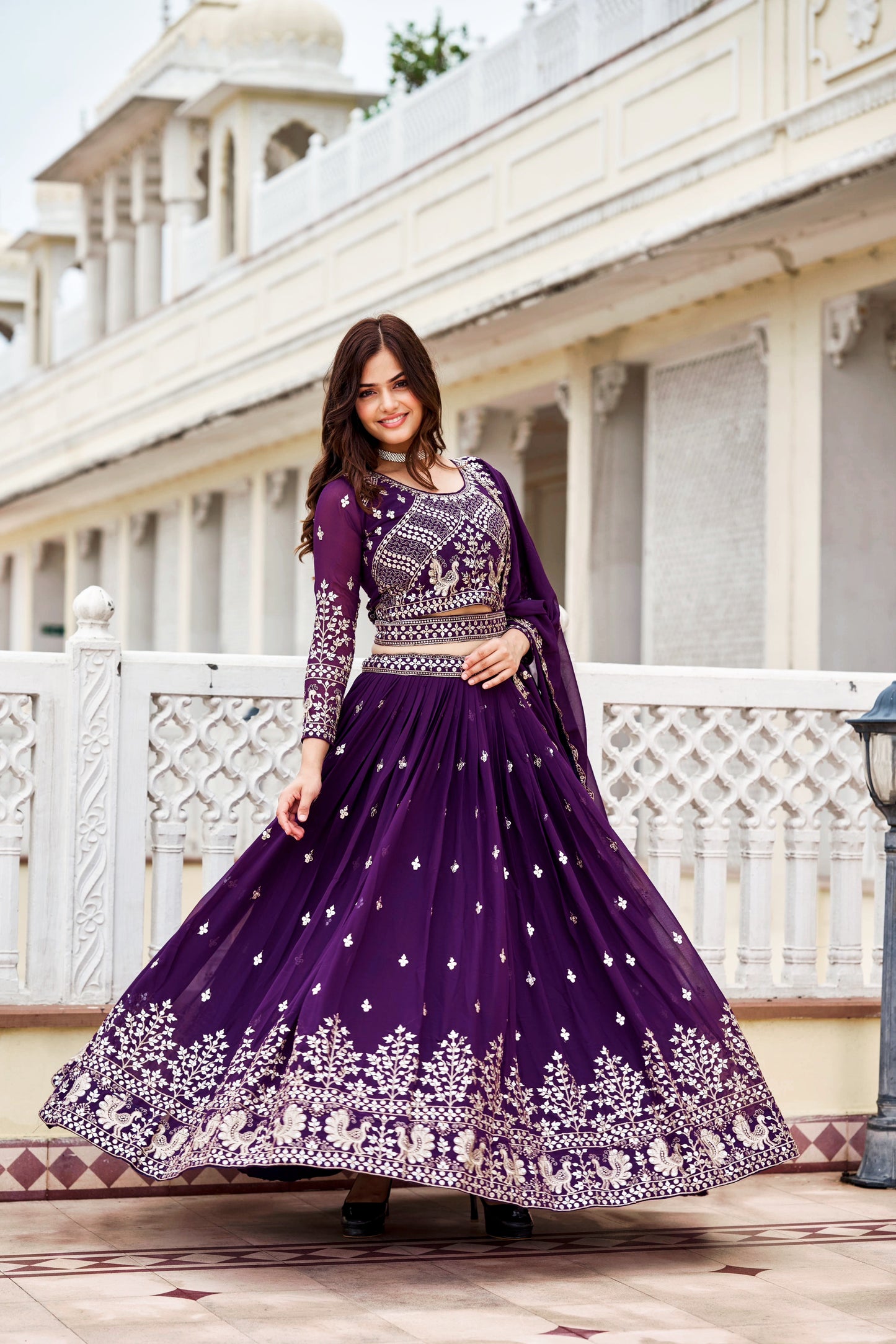 Lehenga mauve & doré