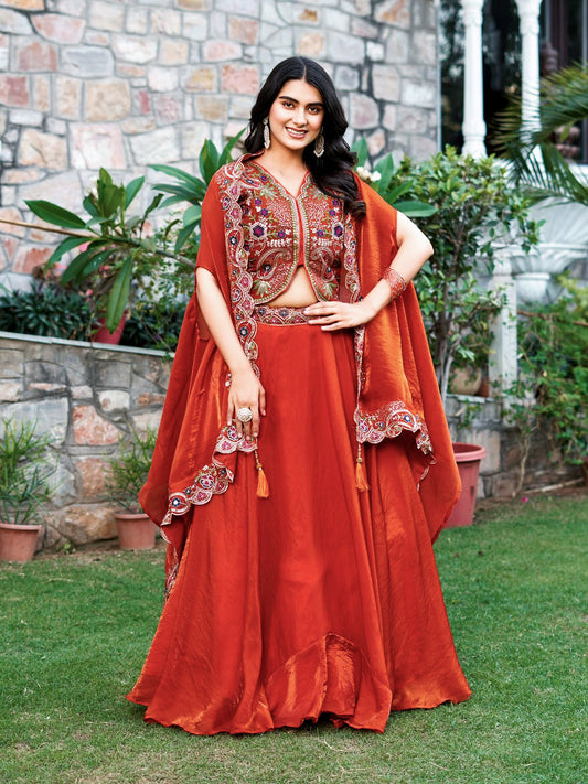 Lehenga orange & doré