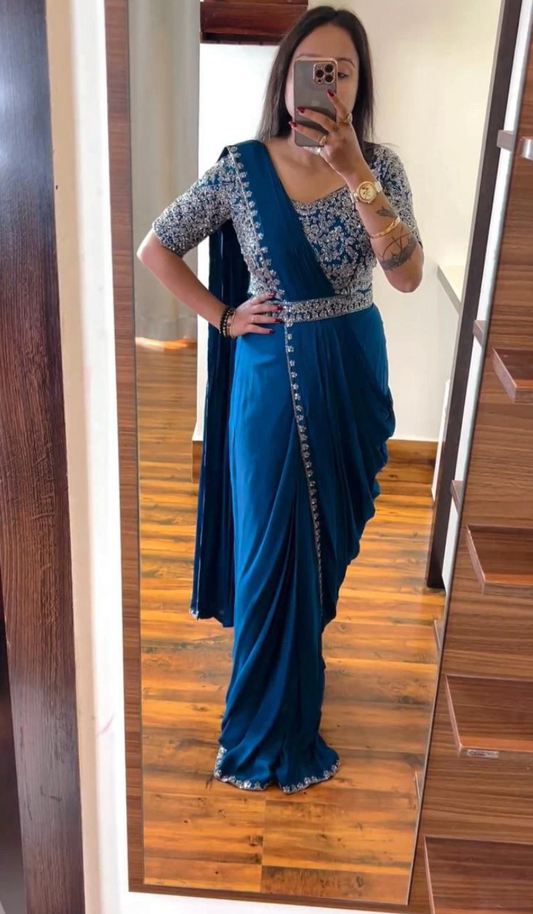Saree prêt à porter bleu