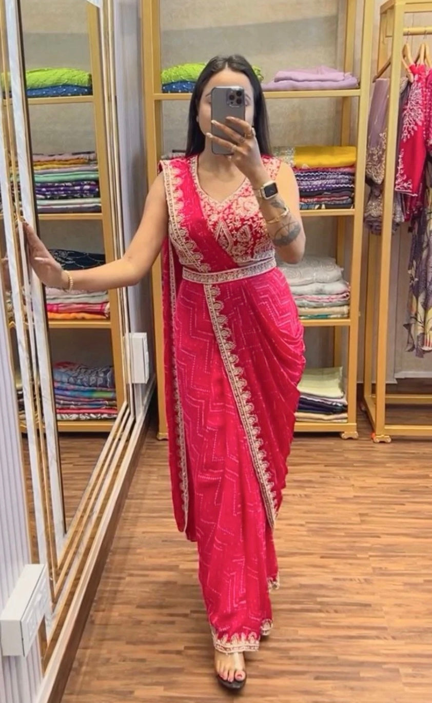 Saree prêt à porter rose