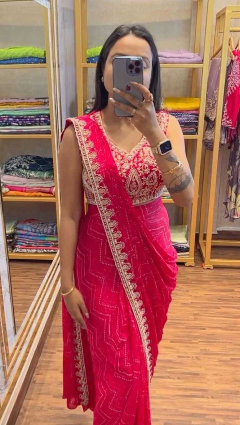 Saree prêt à porter rose