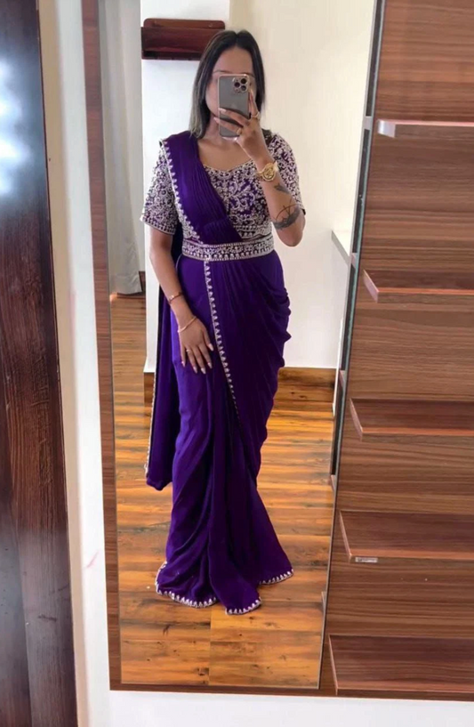 Saree prêt à porter mauve