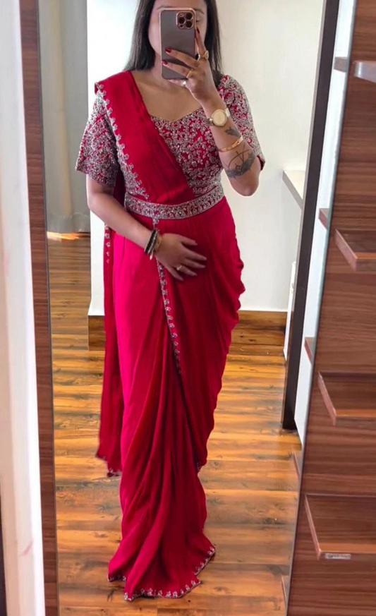 Saree prêt à porter rose framboise