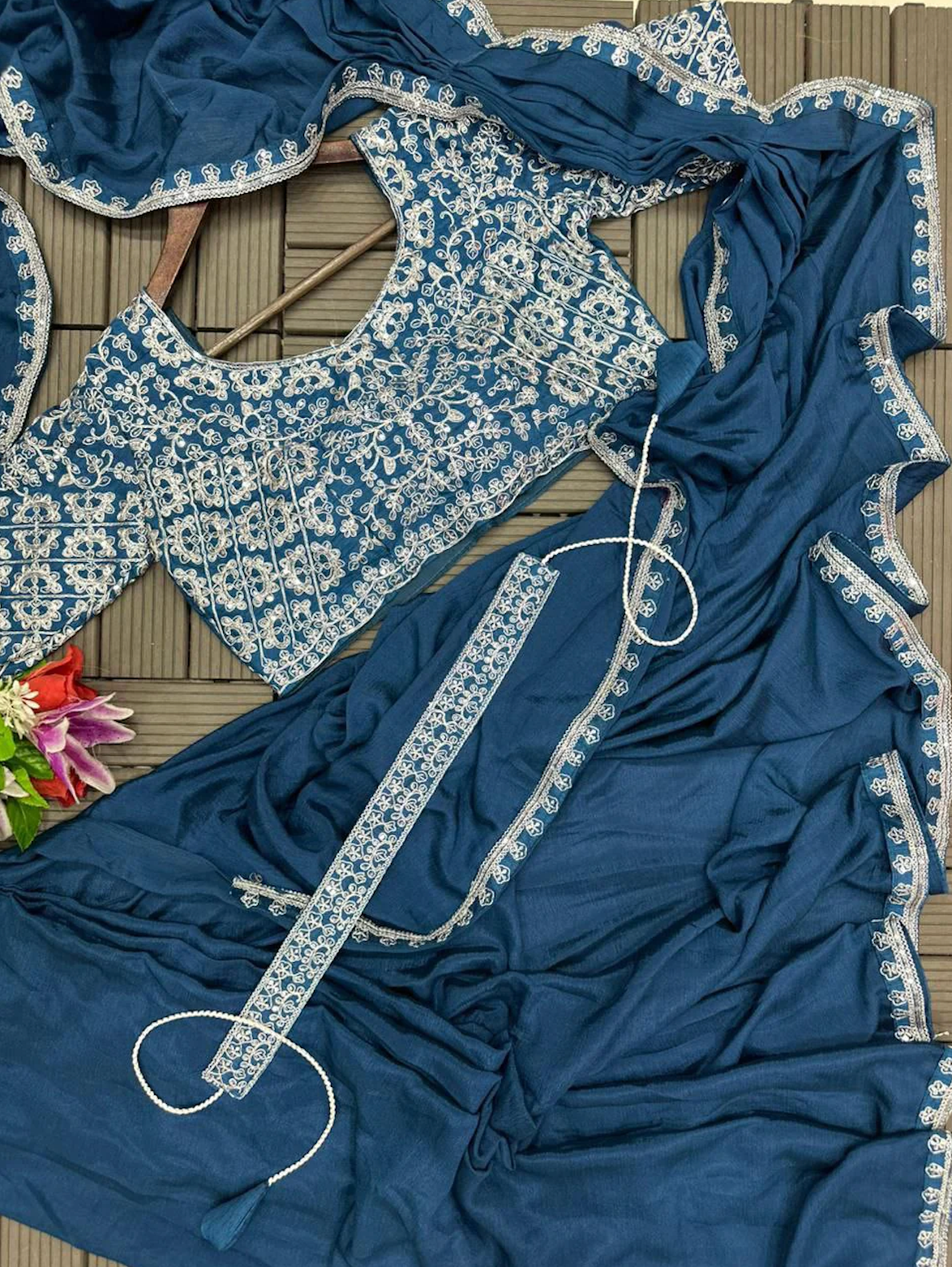 Saree prêt à porter bleu