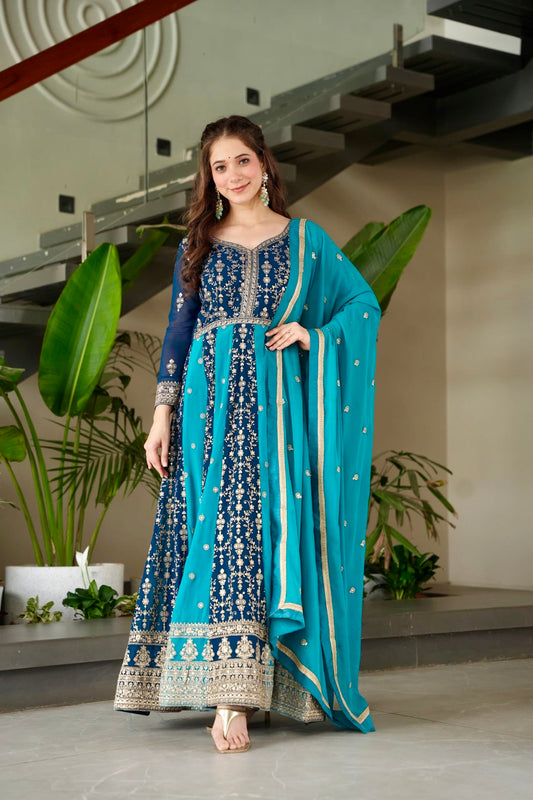 Robe bi-ton bleu & doré
