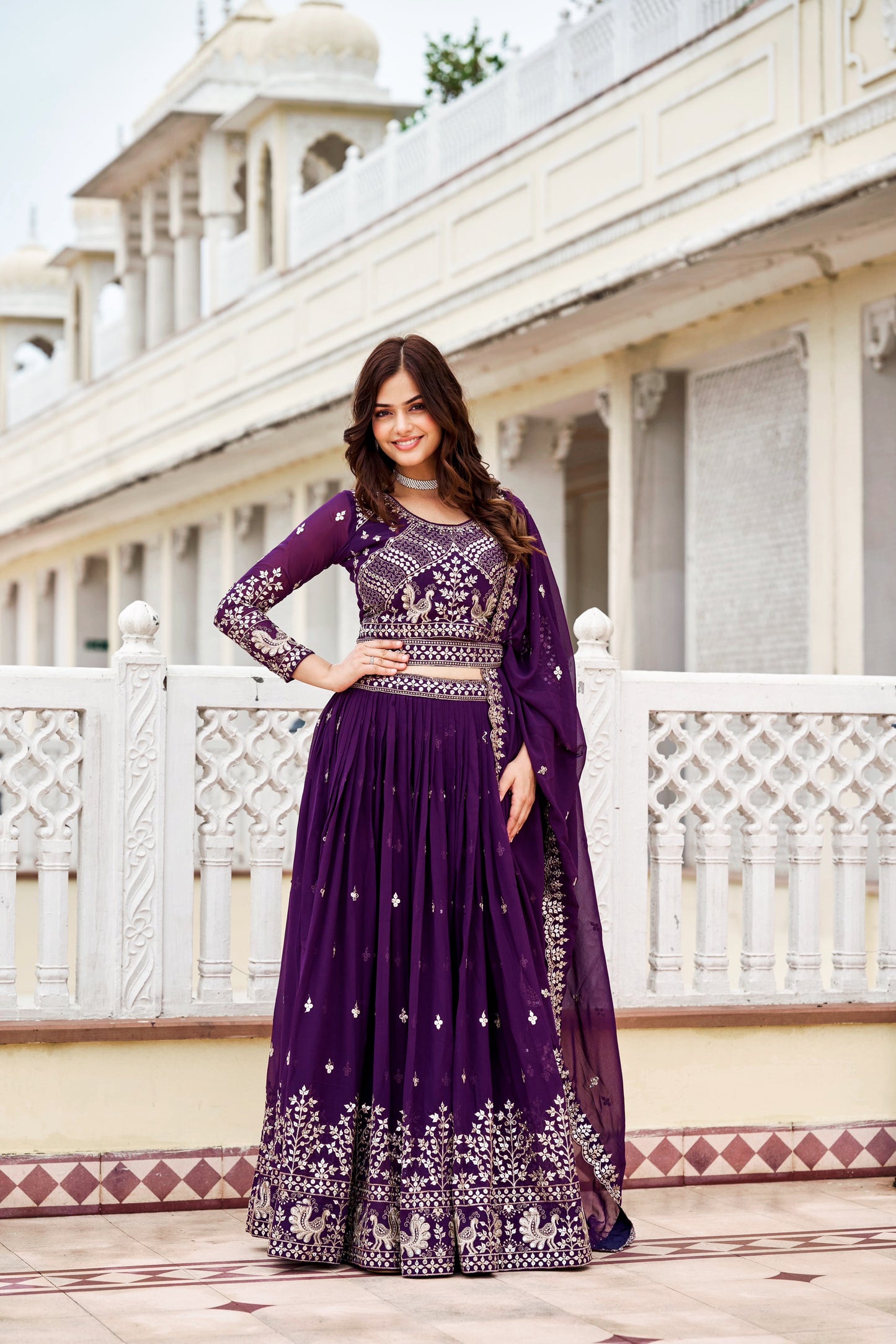 Lehenga mauve & doré