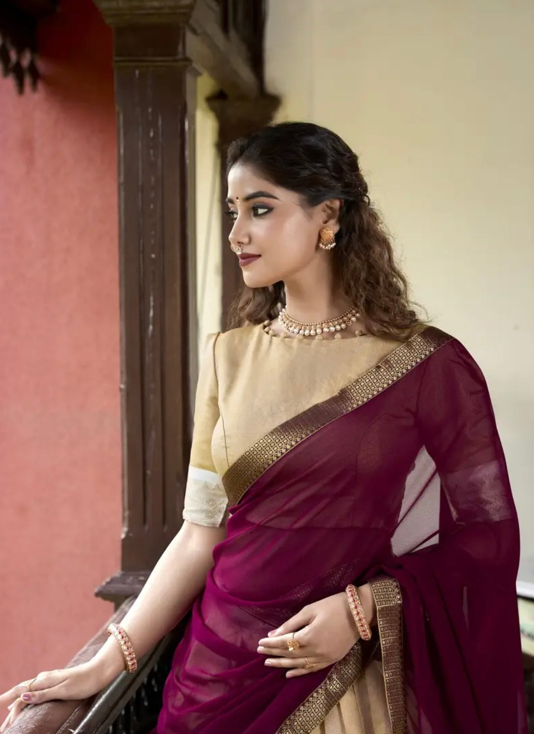 Lehenga beige & blanc