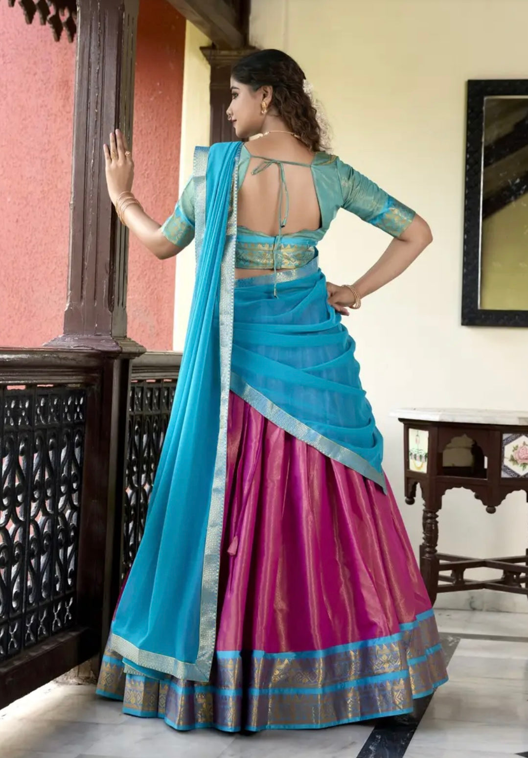 Lehenga rose & bleu