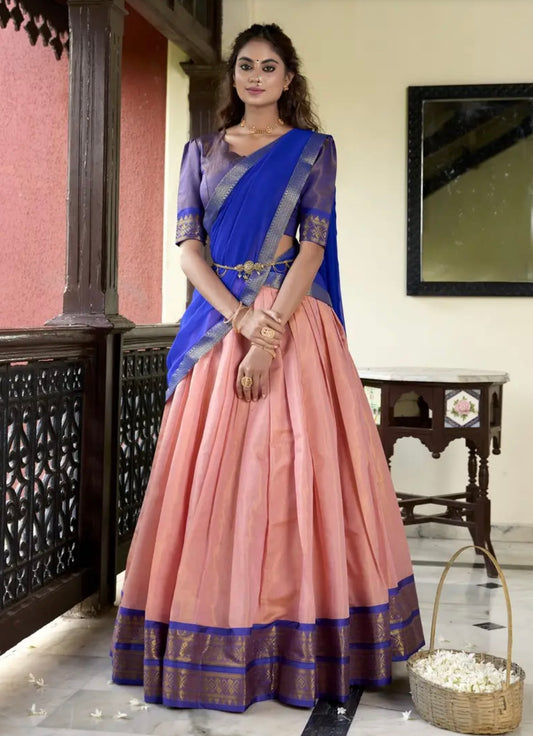 Lehenga saumon & bleu royal