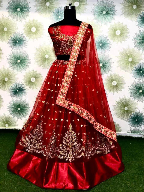 Lehenga en tulle bordeaux & doré