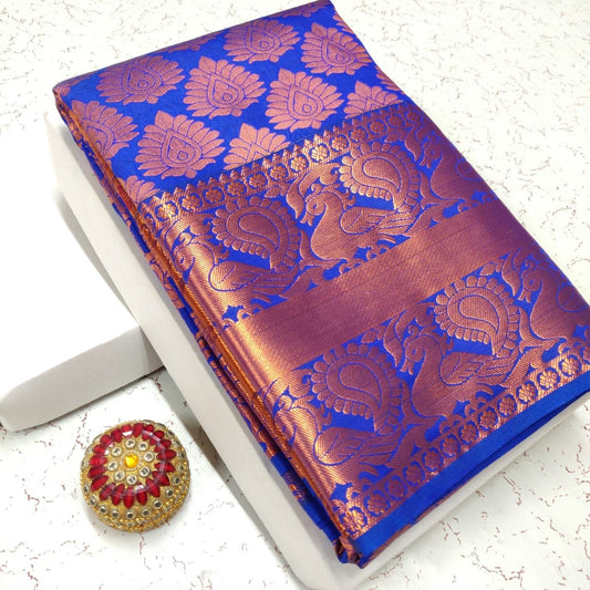 Saree kanchipuram bleu royal