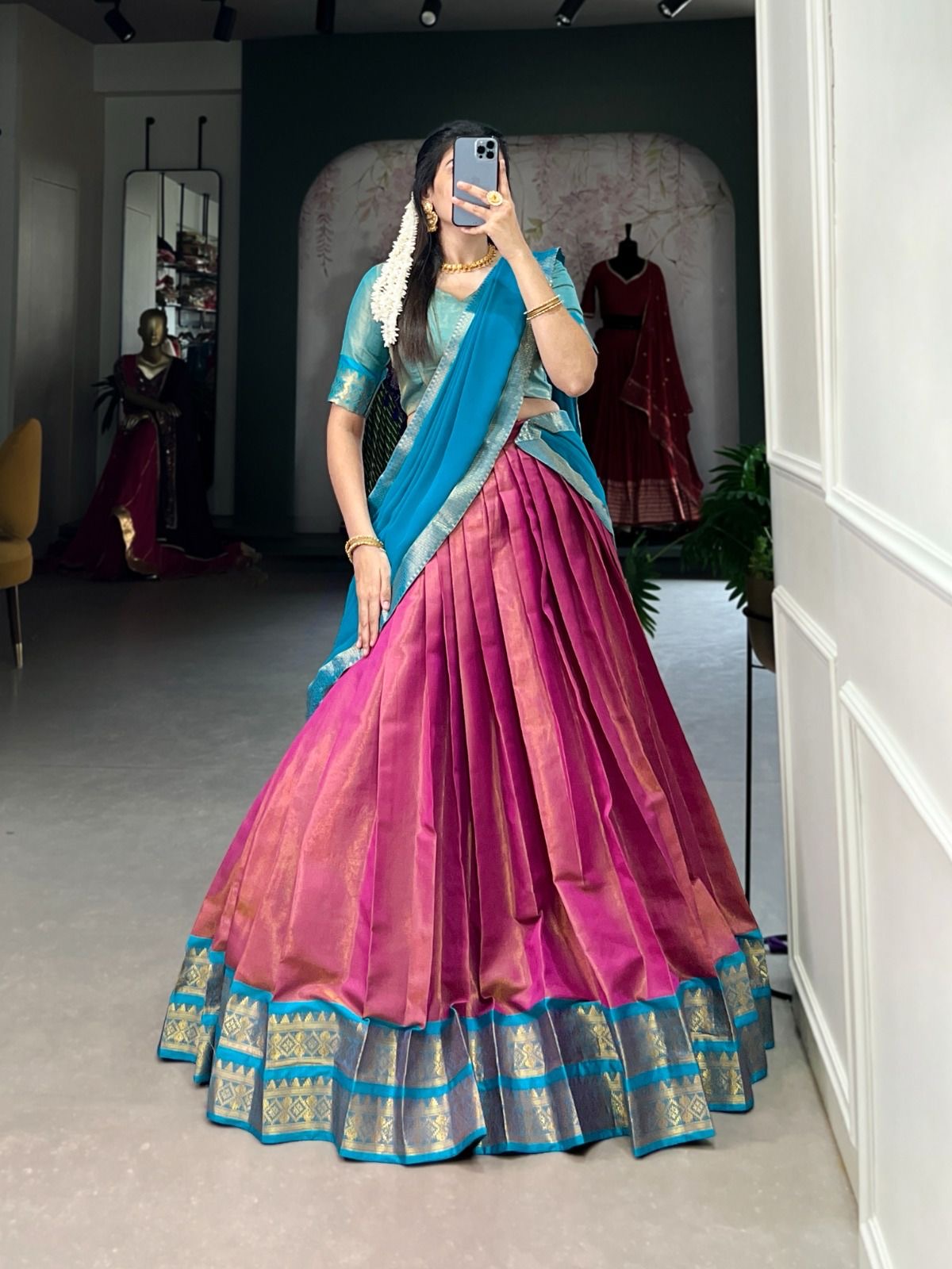 Lehenga rose & bleu