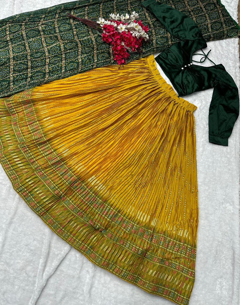 Lehenga design jaune & vert